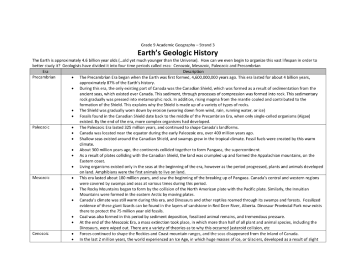 Geologic timeline activity answer key